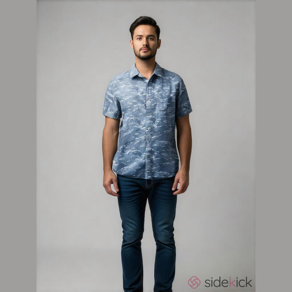 VSTR Premium Button Shirt, SZ M, PTP 22, L26-28, Blue/White pattern, 100% Cotton